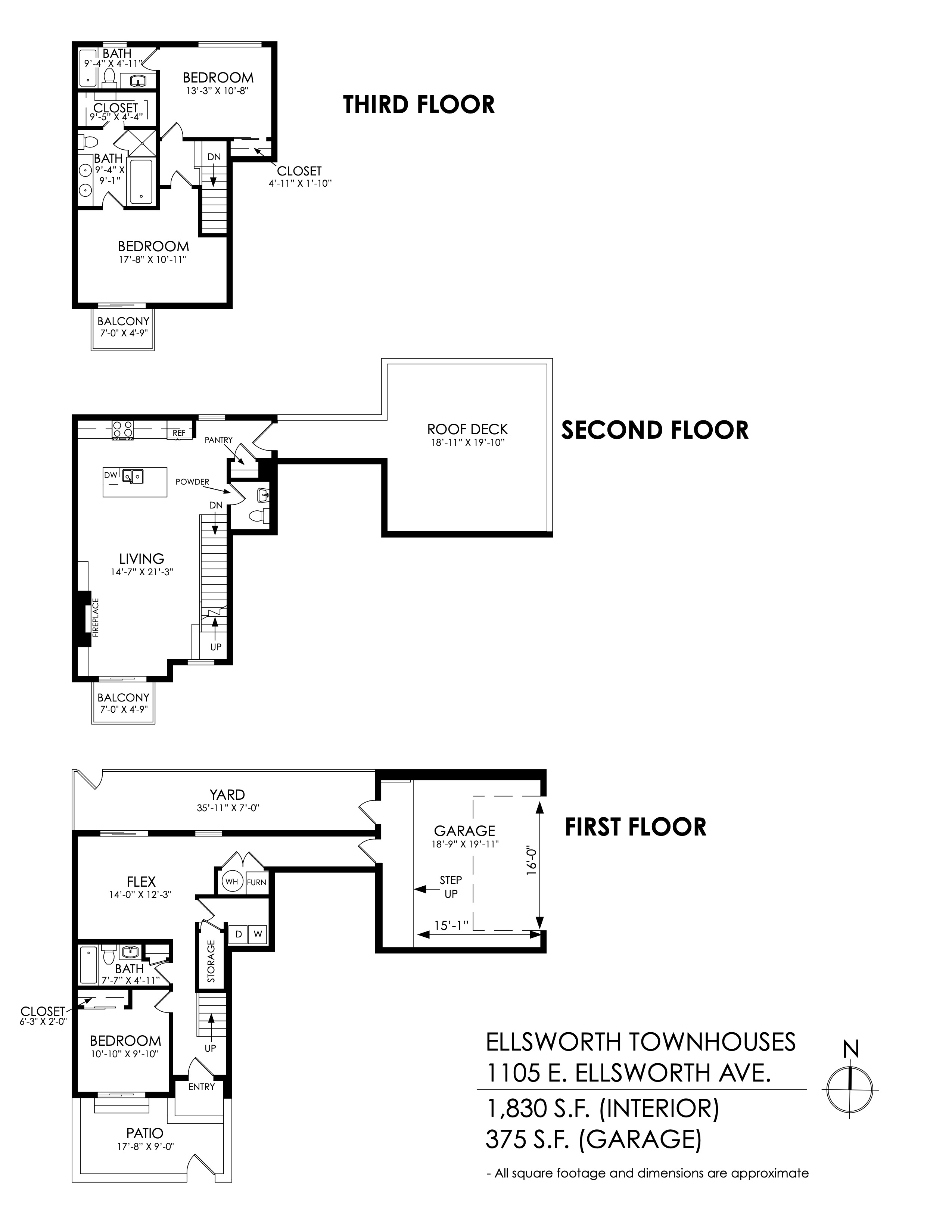 Floor plan for 3 beds, 4 baths, 1535 sqft